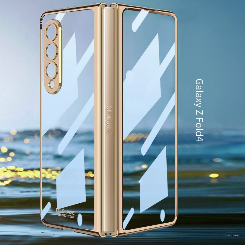 Original HD Transparent Case For Samsung Galaxy Z Fold 4 Shell Film Intergrated Electroplated Shockproof Hard Plastic Cover - 0 Galaxy Z Fold 4 / Gold / United States Find Epic Store