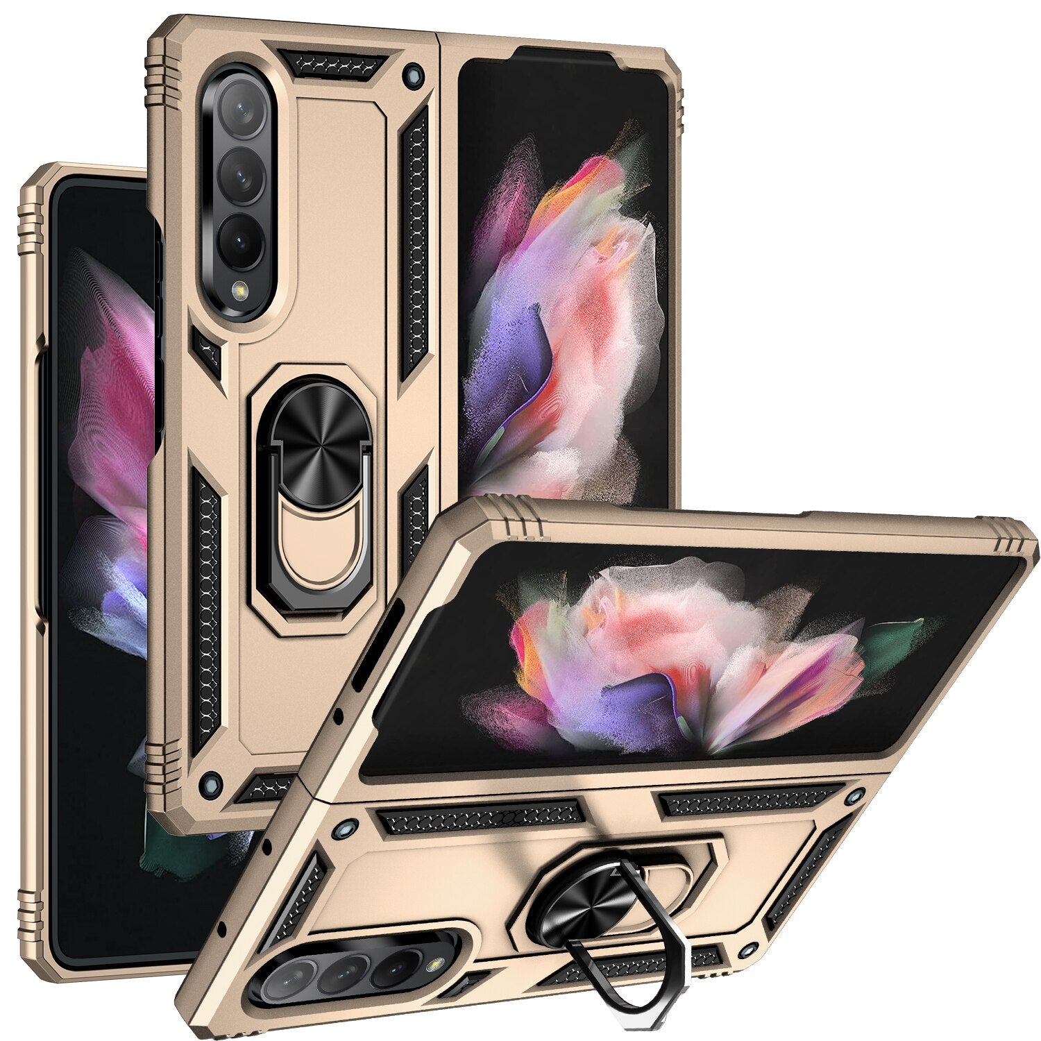 Case for Samsung Galaxy Z Fold 4 Fold 3, with Finger Ring Holder Kickstand, Military Grade Stand Cover Phone Cases for Z Fold4 - 0 Z Fold 3 / Gold / United States Find Epic Store