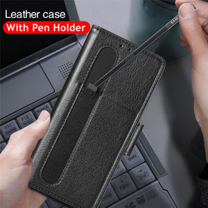 Premium Lychee Pattern Leather Case for Samsung Galaxy Z Fold 4 3 with Pen Holder Multifunctional Wallet Design Anti-Drop Cover - 0 Find Epic Store