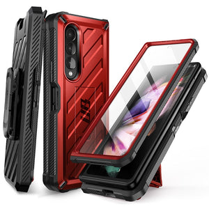 CASE For Samsung Galaxy Z Fold 3 5G (2021) UB Rugged Belt Clip Shockproof Protective Case with Built-in Screen Protector - 0 PC + TPU / Ruddy / United States Find Epic Store