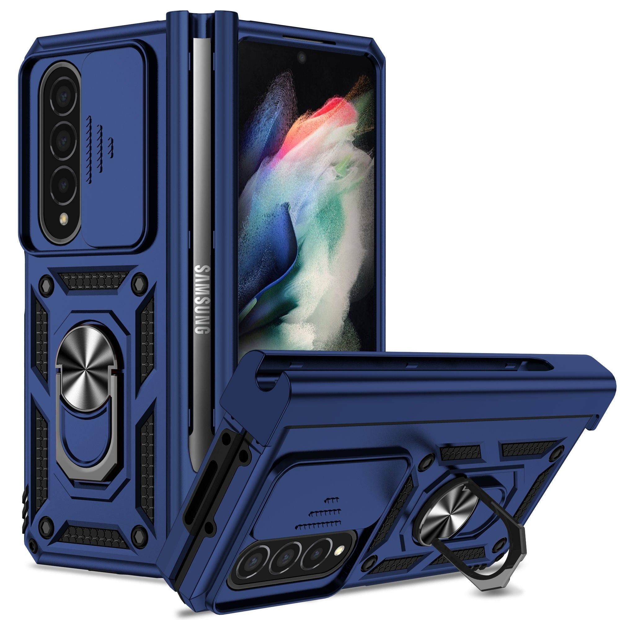 Case For Samsung Galaxy Z Fold 4 Slide Camera Lens Military Grade Bumpers Armor Cover for Samsung Galaxy Z Fold 4 - 0 For Galaxy Z Fold 4 / Blue / United States Find Epic Store