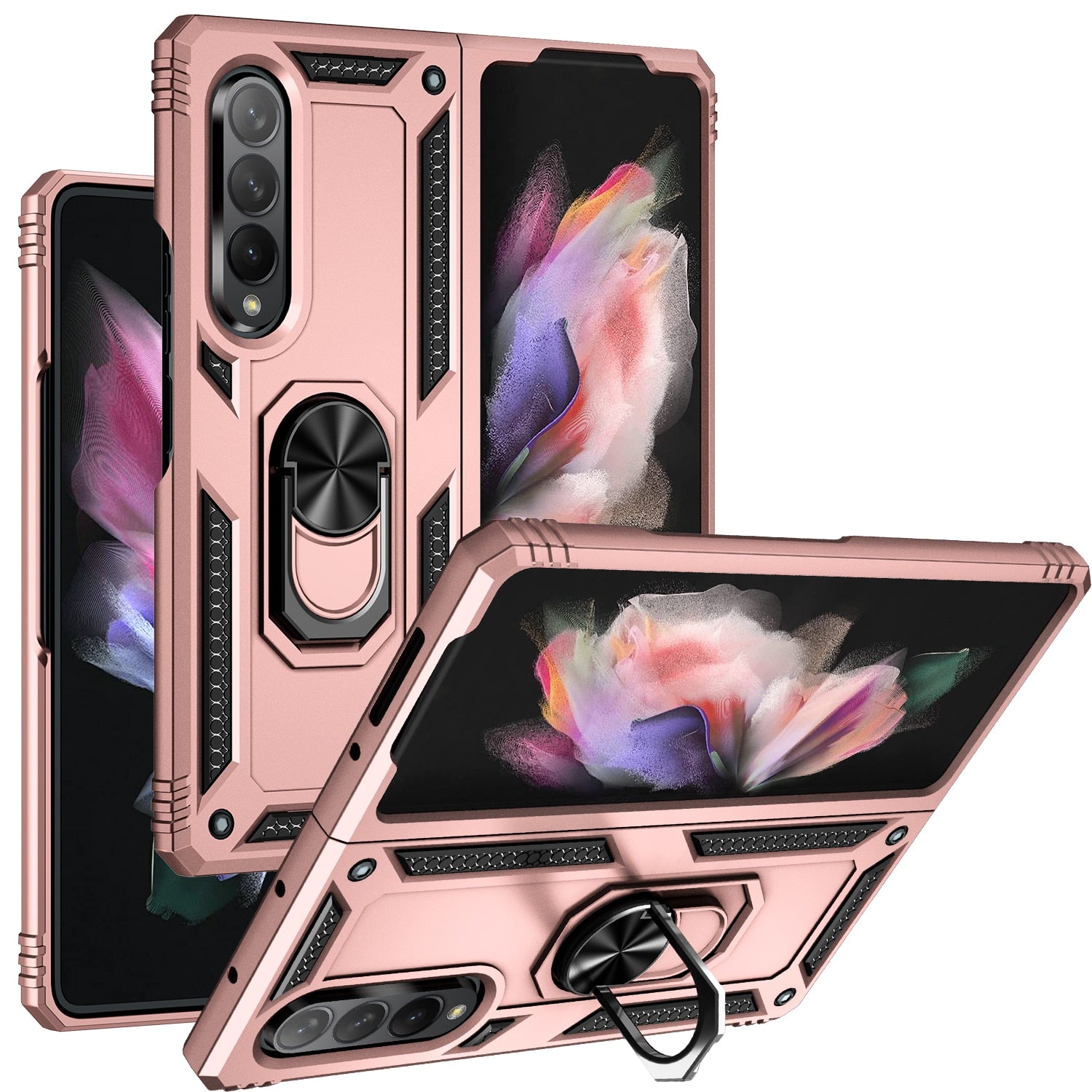 Case for Samsung Galaxy Z Fold 4 Fold 3, with Finger Ring Holder Kickstand, Military Grade Stand Cover Phone Cases for Z Fold4 - 0 Z Fold 3 / Pink / United States Find Epic Store