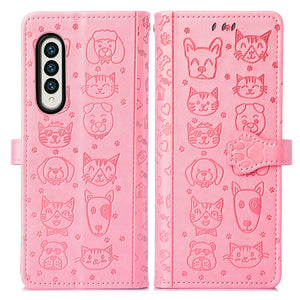 Case For Samsung Galaxy Z Fold 4 Cartoon Cute Cat Dog Leather Flip With Stand Function Galaxy Z Fold 3 Wallet Cover - 0 For Galaxy Z Fold 3 / Pink / United States Find Epic Store