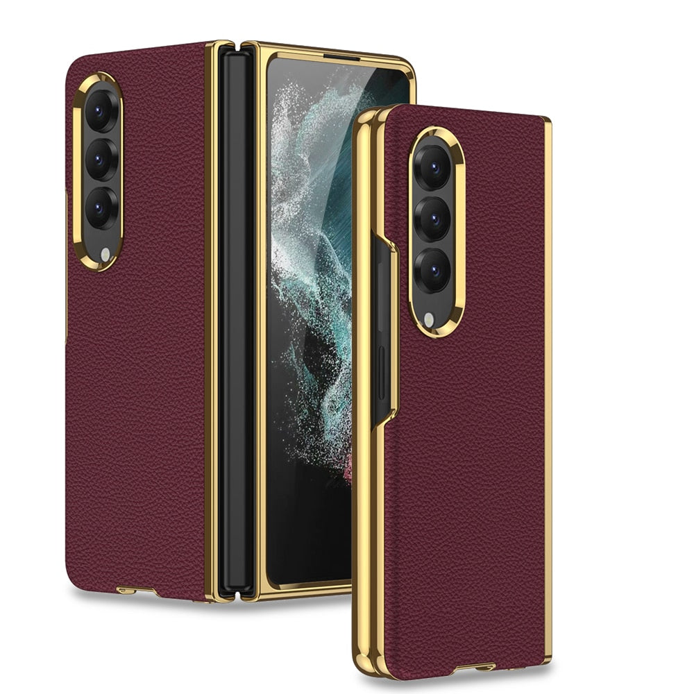 Case For Samsung Galaxy Z Fold 4 Luxury Plating Surface Plain Leather Case Soft Feel All-inclusive Protection Phone Cover - 0 Find Epic Store