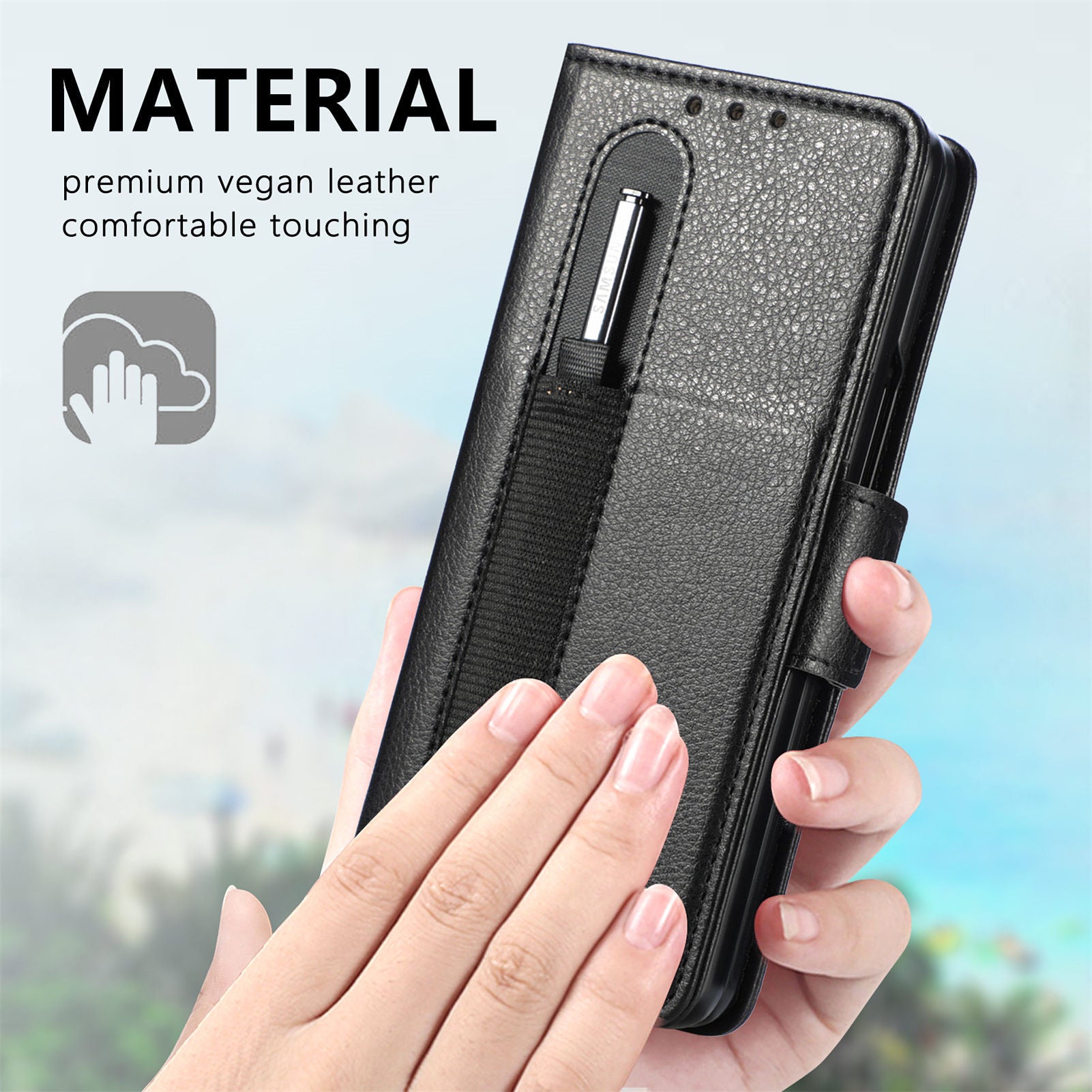 Premium Lychee Pattern Leather Case for Samsung Galaxy Z Fold 4 3 with Pen Holder Multifunctional Wallet Design Anti-Drop Cover - 0 Find Epic Store