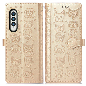 Case For Samsung Galaxy Z Fold 4 Cartoon Cute Cat Dog Leather Flip With Stand Function Galaxy Z Fold 3 Wallet Cover - 0 For Galaxy Z Fold 3 / Gold / United States Find Epic Store