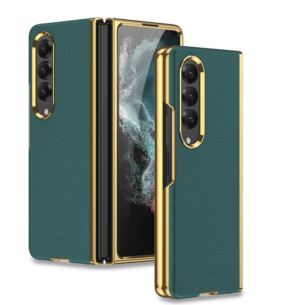 Case For Samsung Galaxy Z Fold 4 Luxury Plating Surface Plain Leather Case Soft Feel All-inclusive Protection Phone Cover - 0 For Galaxy Z Fold 4 / Green / United States Find Epic Store