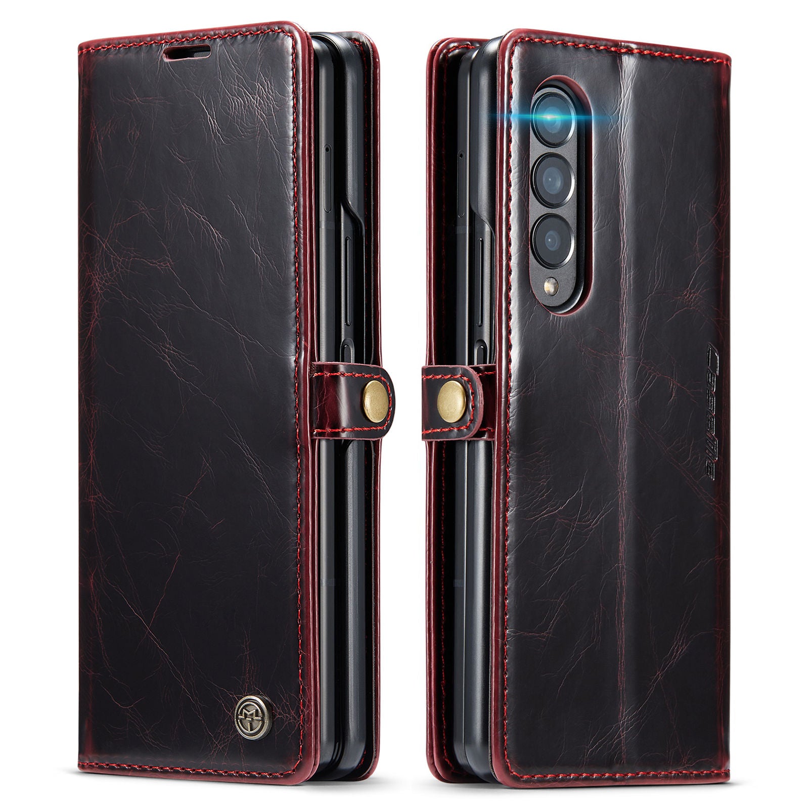 Case For Samsung Galaxy Z Fold 4 5G Retro Purse Leather Luxury Magnetic Card Holder All-Round Protection Wallet Cover - 0 For Galaxy Z Fold 4 / Black Red / United States Find Epic Store