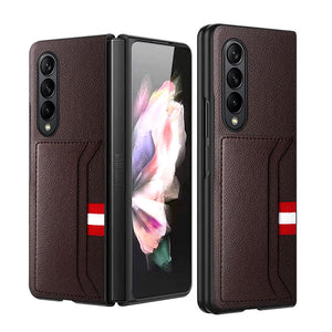Premium lychee pattern Leather Case for Samsung Galaxy Z Fold 4 5G Fashion with Card Holder Shockproof Cover for Galaxy Z Fold 3 - 0 For Galaxy Z Fold 3 / Brown / United States Find Epic Store