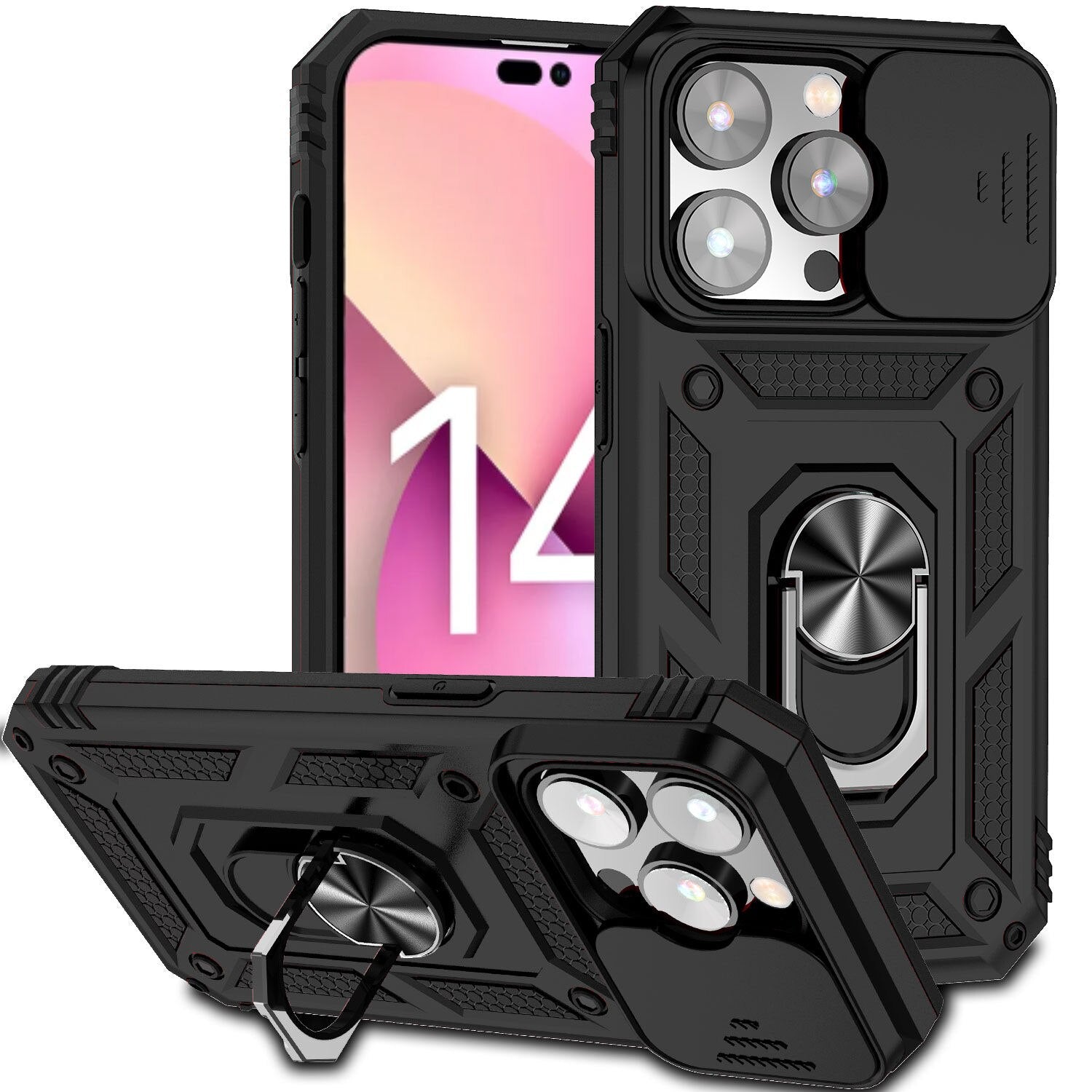For iPhone 14 Pro&amp;14 Pro Max Case Slide Camera Lens Military Grade Bumpers Armor Cover for iPhone 14 - 0 For iPhone 14 / Black / United States Find Epic Store