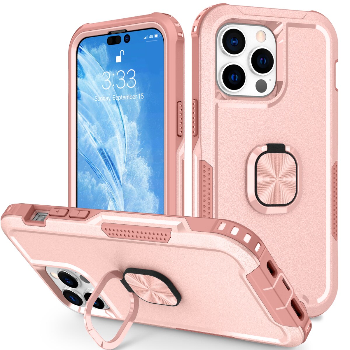 Case for iPhone 14 Pro Max 2022 Heavy Duty Full Body Shockproof Kickstand with 360° Ring Holder Support Car Mount Hybrid Bumper - 0 for iPhone 14 / Pink / United States Find Epic Store