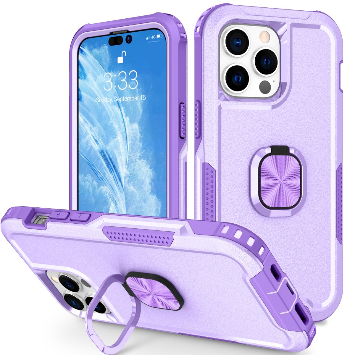 Case for iPhone 14 Pro Max 2022 Heavy Duty Full Body Shockproof Kickstand with 360° Ring Holder Support Car Mount Hybrid Bumper - 0 for iPhone 14 / purple / United States Find Epic Store