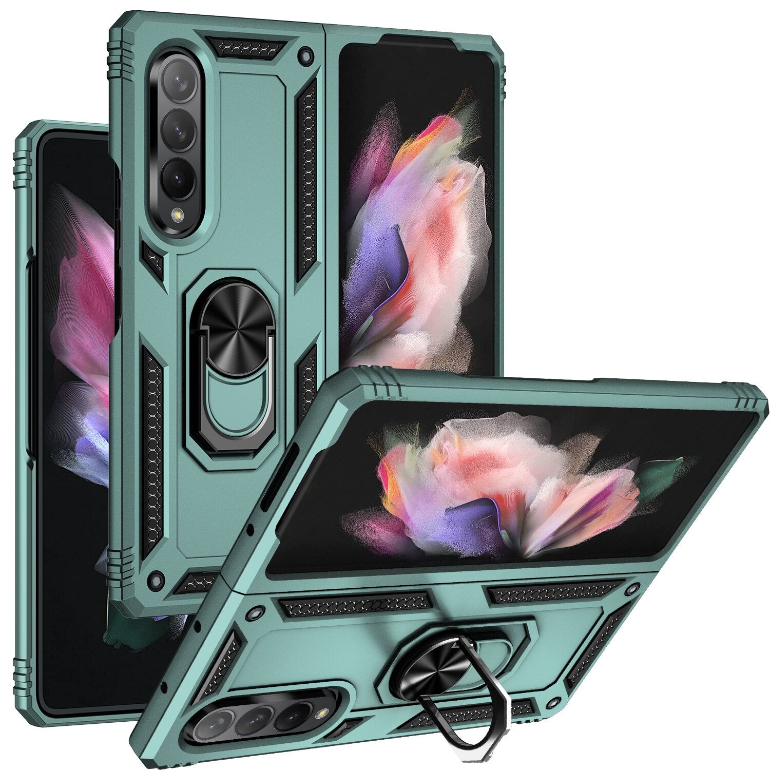 Case for Samsung Galaxy Z Fold 4 Fold 3, with Finger Ring Holder Kickstand, Military Grade Stand Cover Phone Cases for Z Fold4 - 0 Z Fold 3 / Green / United States Find Epic Store