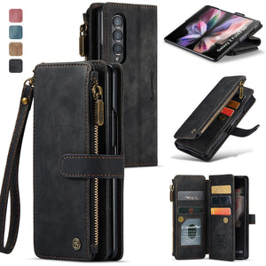 Case for Samsung Galaxy Z Fold 3/4 Wallet, Durable PU Leather Magnetic Wallet Flip Lanyard Strap Wristlet Zipper Card Holder Case - 0 Find Epic Store