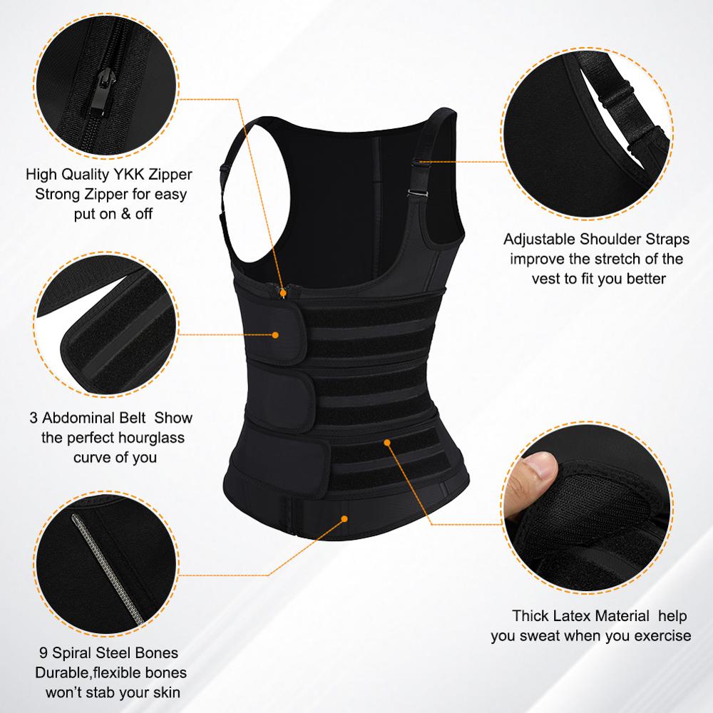 Women Waist Trainer Corset Vest Latex Waist Cincher Slimming Zipper Belt 3 Straps Tummy Control Hourglass Trimmer Girdle - 31205 Find Epic Store