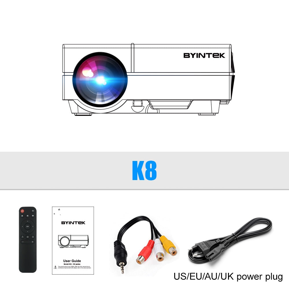 BYINTEK K8 Mini Portable 1080P 150inch Home Theater Digital LCD Video LED Projector for 3D 4K Cinema(Optional Android 10 TV Box) - 2107 United States / K8 Find Epic Store
