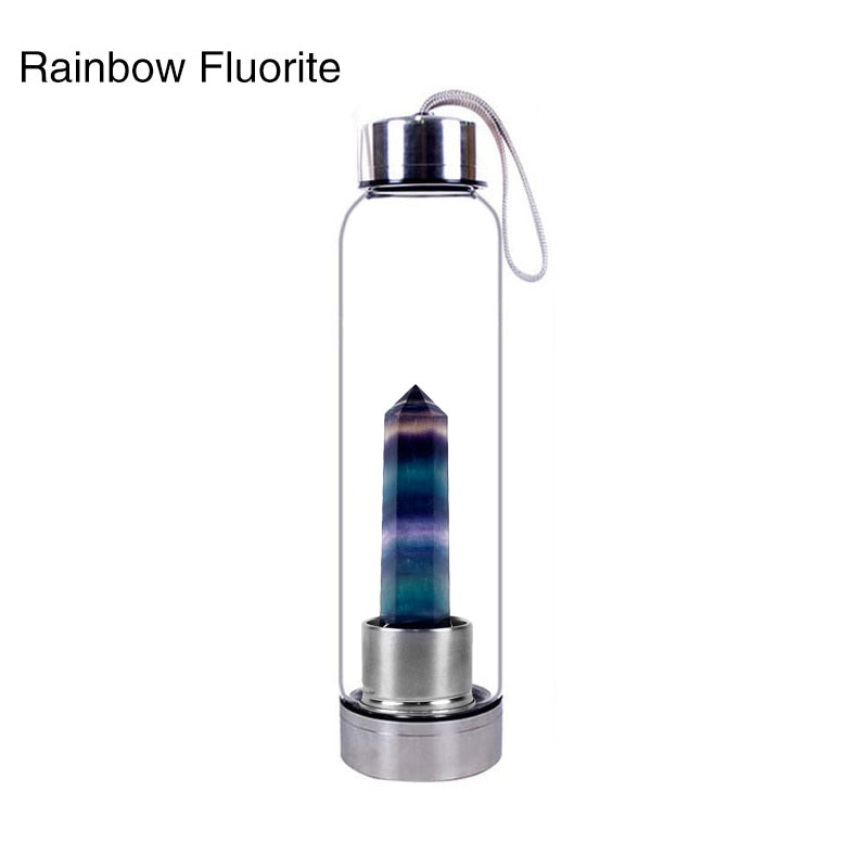 Natural Quartz Gemstone Glass Water Bottle - rainbow Find Epic Store
