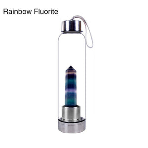 Natural Quartz Gemstone Glass Water Bottle - rainbow Find Epic Store