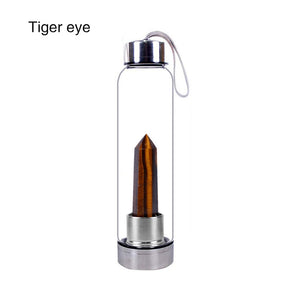 Natural Quartz Gemstone Glass Water Bottle - tiger eye Find Epic Store