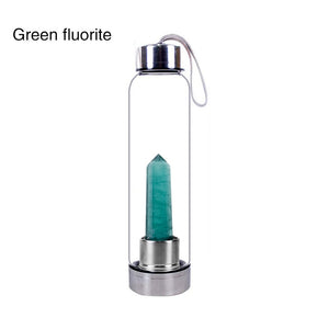 Natural Quartz Gemstone Glass Water Bottle - green fluorite Find Epic Store