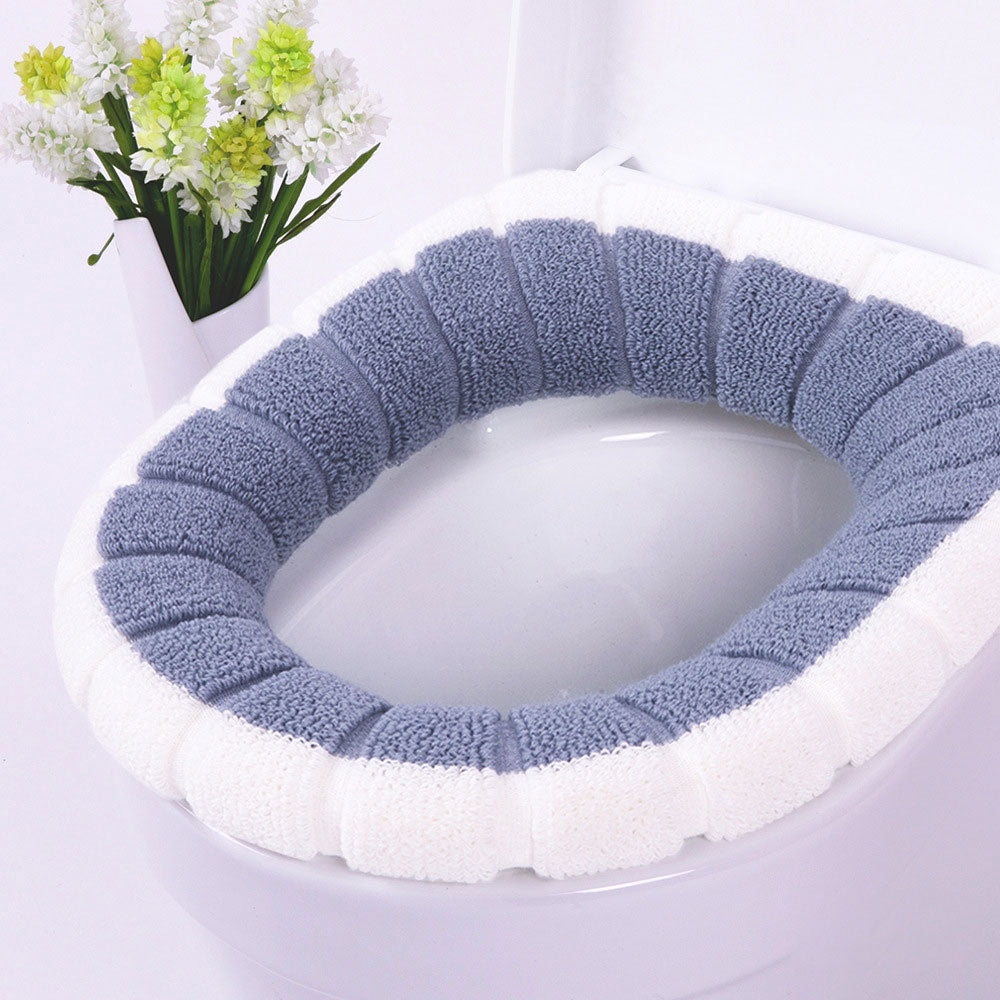 Universal Warm Soft Washable Toilet Seat Cover - white blue Find Epic Store