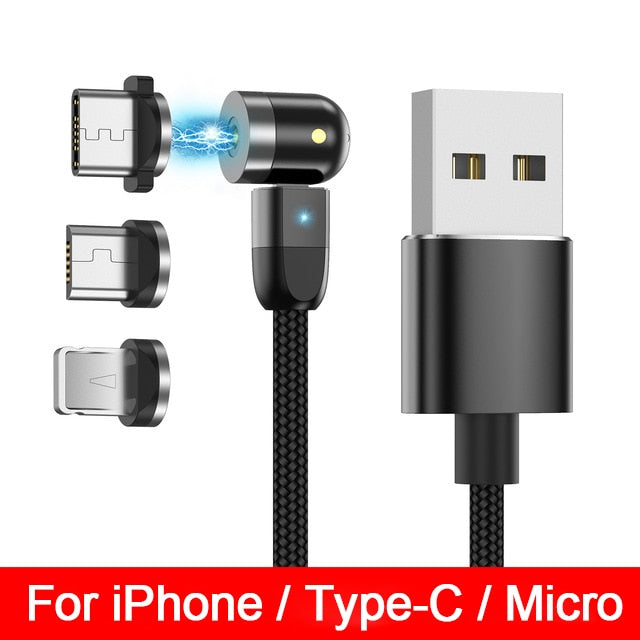 Magnetic USB Type C Micro Cable Fast Charge Magnet Phone Charger - Black and 3 Plug / 2m(6.6ft) Find Epic Store
