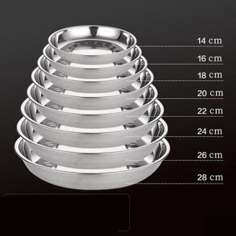 5pcs Camping 14-28cm Dia Stainless Steel Tableware Dinner Plate Food Container Salad Dessert Fruit Services Dish Tray - Find Epic Store