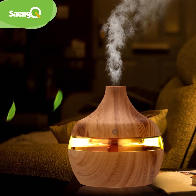 saengQ Electric Humidifier Essential Aroma Oil Diffuser Ultrasonic Wood Grain Air Humidifier USB Mini Mist Maker LED Light For - Find Epic Store