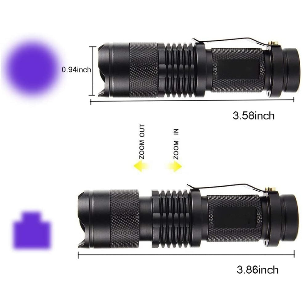 UV LED Flashlight Mini LED Torch 395nm Zoomable blacklight Wavelength Violet Light Pet Urine Scorpion Feminine hygiene Detector - Find Epic Store