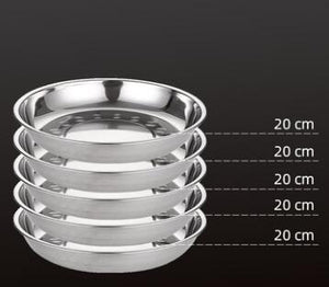 5pcs Camping 14-28cm Dia Stainless Steel Tableware Dinner Plate Food Container Salad Dessert Fruit Services Dish Tray - 20CM 5PCS Find Epic Store