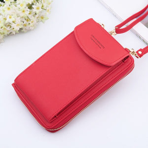 2020 Women Wallet Solid Color Leather Shoulder Straps Shoulder Bag Mobile Phone Big Card Holders Wallet Handbag Pockets girls - Red Find Epic Store