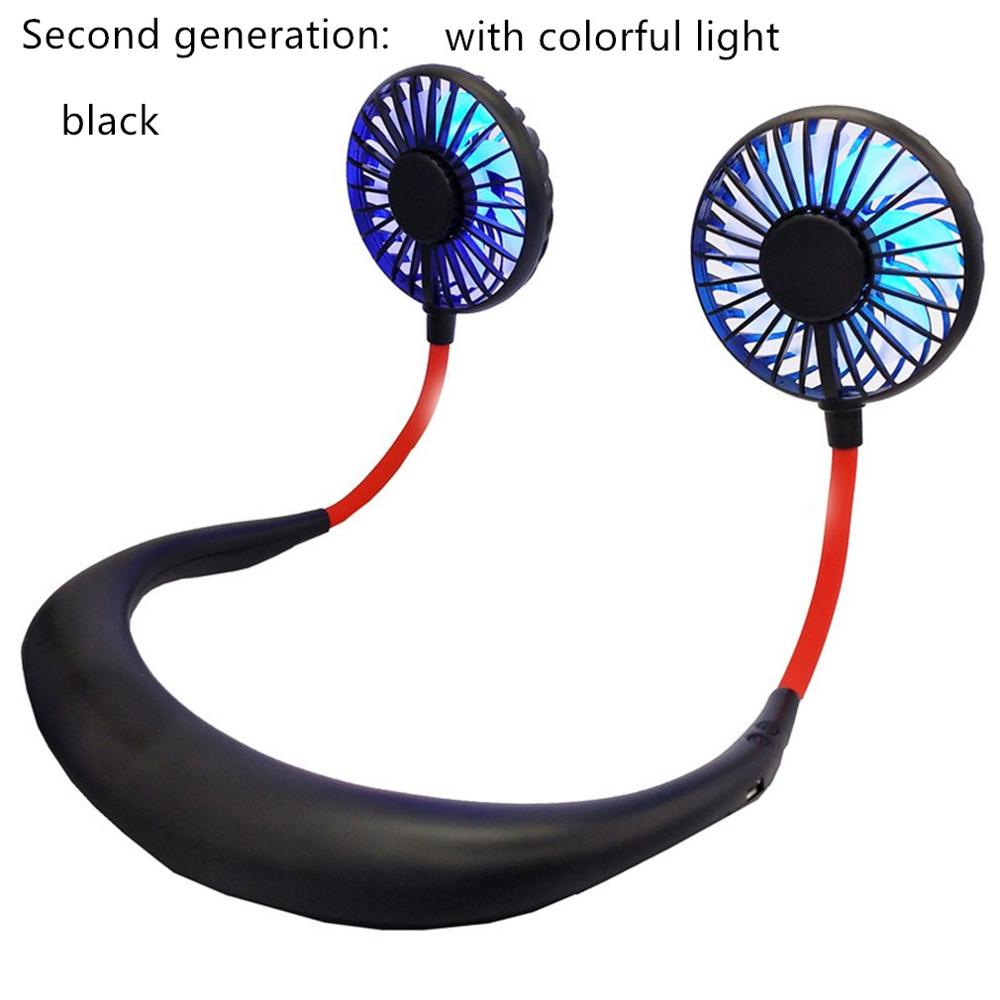 Neck Band Fan Portable Mini Double Wind Head Neckband Fan with USB Rechargeable Air Cooler for Traveling Outdoor Office Portable - with light 3 Find Epic Store