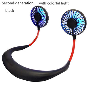Neck Band Fan Portable Mini Double Wind Head Neckband Fan with USB Rechargeable Air Cooler for Traveling Outdoor Office Portable - with light 3 Find Epic Store