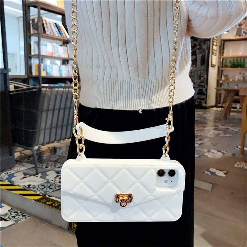 Luxury Chain Necklace Handbag Card Slot Wallet Case For iPhone - White / iPhone 12 Find Epic Store
