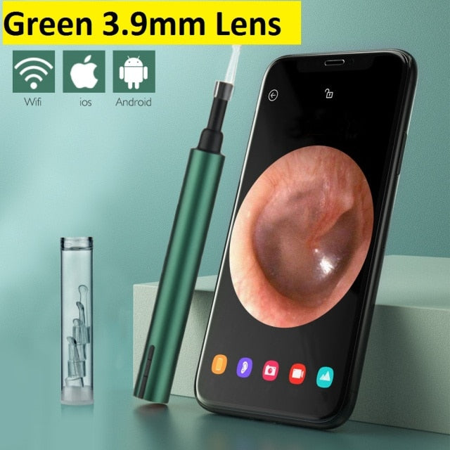 Wireless WiFi Ear Otoscope Oto Speculum Ultra-Thin Ear Scope Camera Waterproof Earwax Removal Tool - Green 3.9mm Lens Find Epic Store