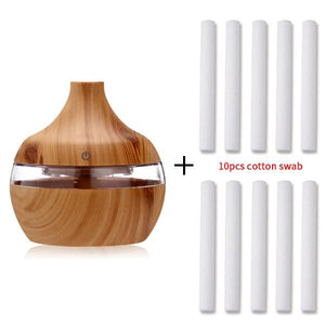 saengQ Electric Humidifier Essential Aroma Oil Diffuser Ultrasonic Wood Grain Air Humidifier USB Mini Mist Maker LED Light For - Light wood grain-10 Find Epic Store