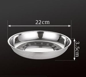 5pcs Camping 14-28cm Dia Stainless Steel Tableware Dinner Plate Food Container Salad Dessert Fruit Services Dish Tray - 22CM 5PCS Find Epic Store