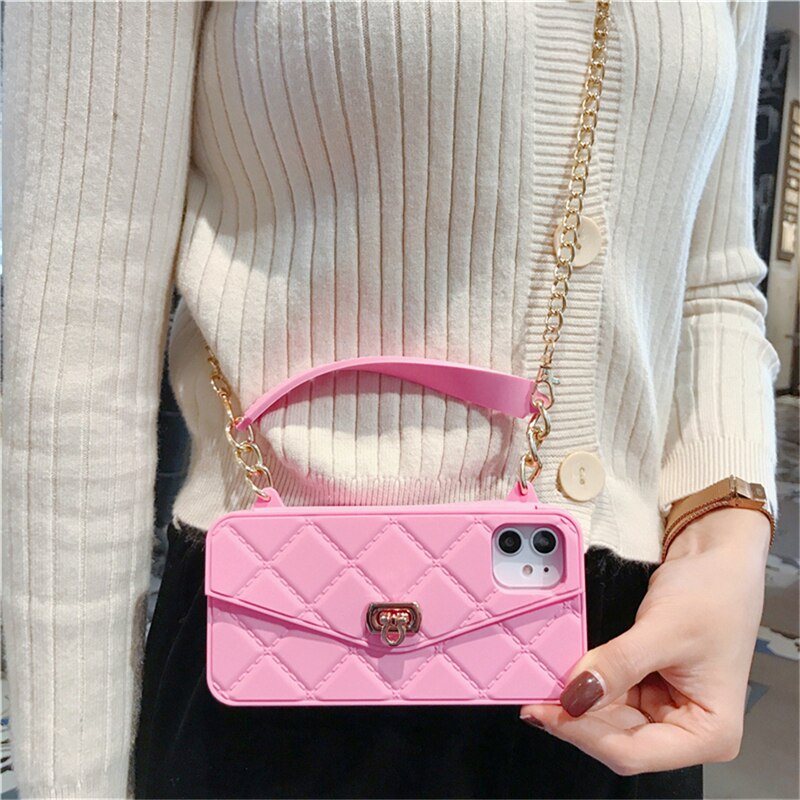 Luxury Chain Necklace Handbag Card Slot Wallet Case For iPhone - Pink / iPhone 12 Find Epic Store