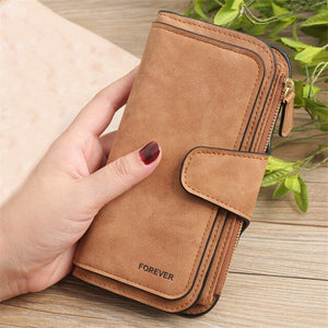 Wallet Brand Coin Purse Scrub Leather Women Wallet Money Phone Bag Female Snap Card Holder Ladies Long Clutch Carteira Feminina - Brown Find Epic Store