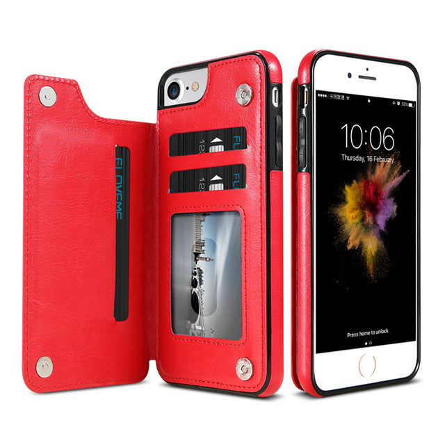 Wallet Phone Cases for iPhone 11 Pro Max 6S 6 7 8 Plus XS Max XR Case Cover Retro Flip Leather Phone Case for Iphone 7 Case Capa - Red / For iPhone 6 6s Find Epic Store