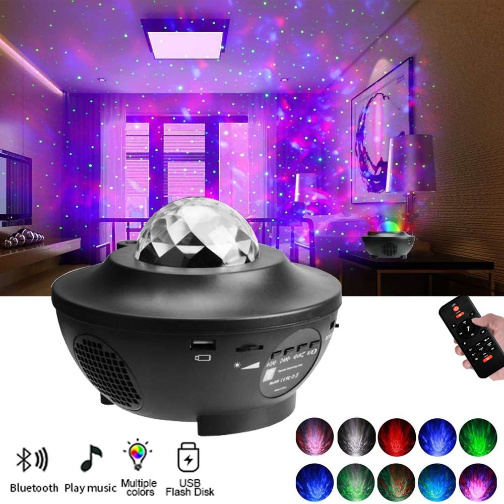 Ocean Wave Effect LED Projector Starry Sky Night Light Music Player Colorful Rotating Luminaria for Kids Bedroom Beside Lamp - Find Epic Store