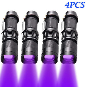 UV LED Flashlight Mini LED Torch 395nm Zoomable blacklight Wavelength Violet Light Pet Urine Scorpion Feminine hygiene Detector - 4pcs Find Epic Store