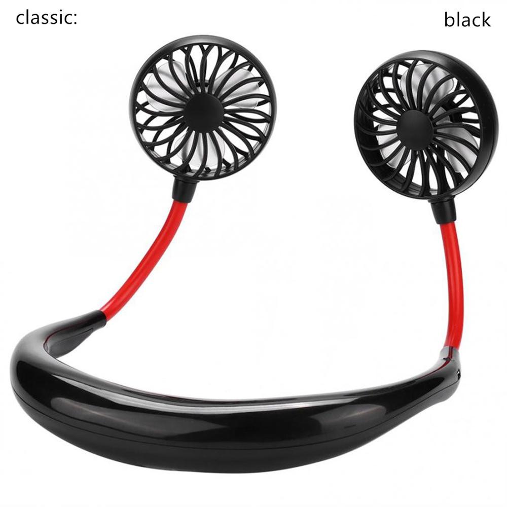 Neck Band Fan Portable Mini Double Wind Head Neckband Fan with USB Rechargeable Air Cooler for Traveling Outdoor Office Portable - classic Find Epic Store