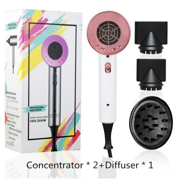 Professional Salon Style Hair Dryer - White & Pink (With Diffuser) / EU Find Epic Store