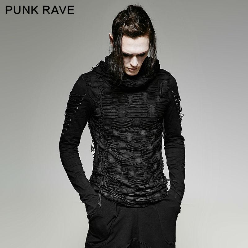 PUNK RAVE Men's T-shirt Punk Rock Cool T-shirt Casual Gothic Novelty Long Sleeve Hooded Sweatshirt Streetwear Personality Tops - Find Epic Store