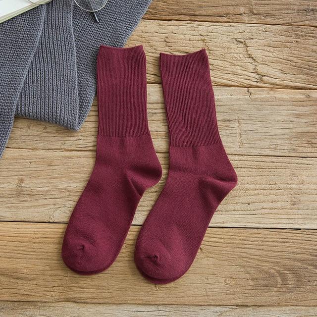 Autumn new women's Harajuku retro colorful high quality fashion cotton color casual socks - Burgundy / 36-40 Find Epic Store