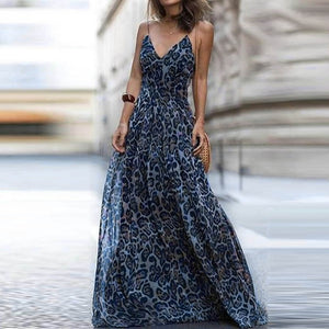 New Fashion Leopard V Neck Print Dress - Blue / S Find Epic Store