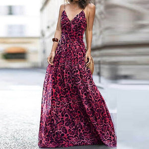 New Fashion Leopard V Neck Print Dress - Hot Pink / S Find Epic Store
