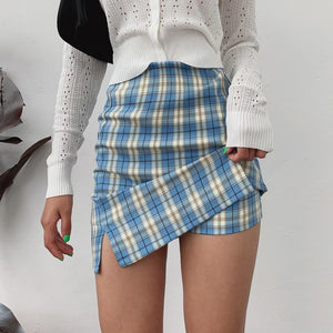 Women Split Details Plaid Mini Skirt with Under Shorts Mini Skirt In Check - Find Epic Store