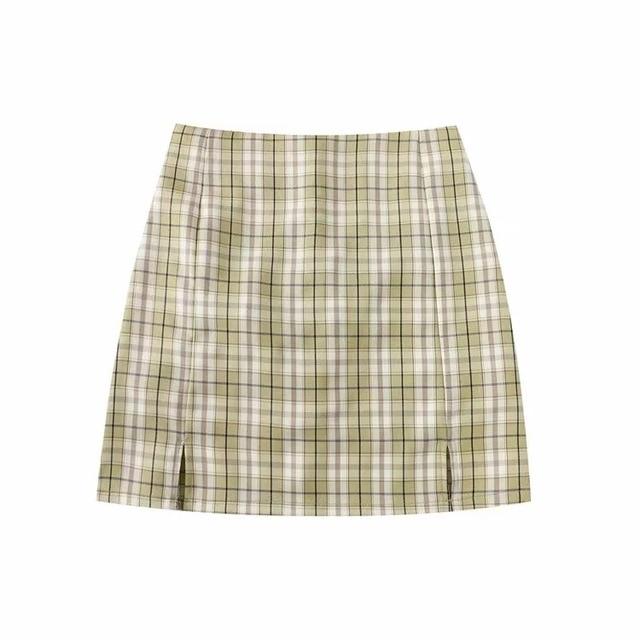 Women Split Details Plaid Mini Skirt with Under Shorts Mini Skirt In Check - green / L Find Epic Store